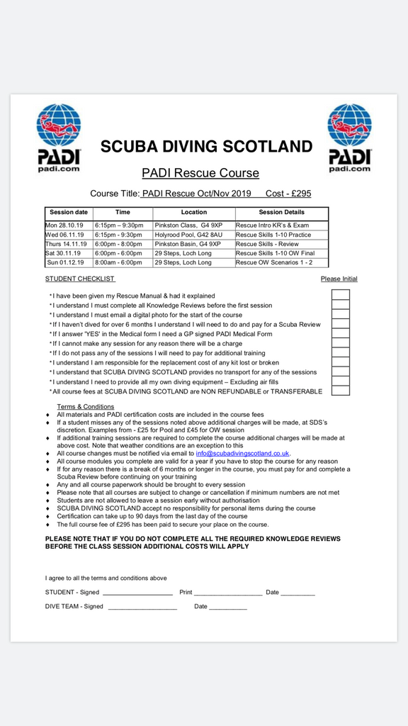 PADI Rescue Course - Oct/Nov 2019