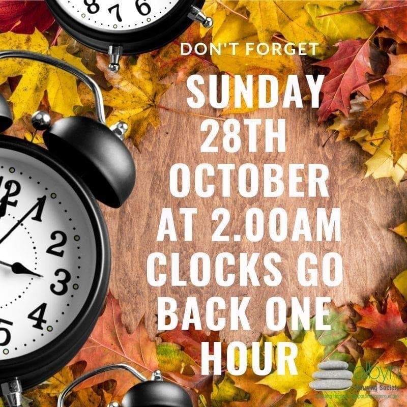 Clocks go back 28th Oct 2018
