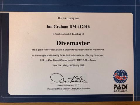 Congratulations to Cheryl Woods and Ian Graham for passing their PADI Divemaster Course!
