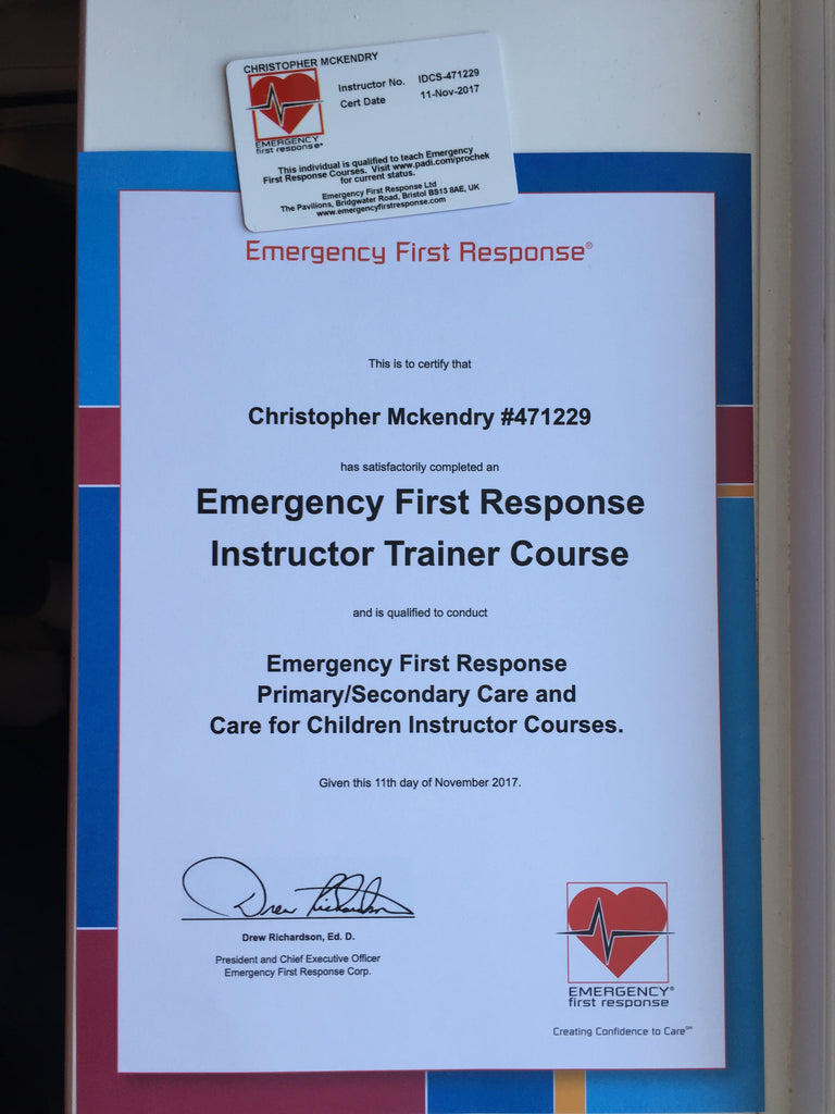 Congratulations to our instructor Chris McKendry for passing his Emergency First Response Instructor Trainer Course!