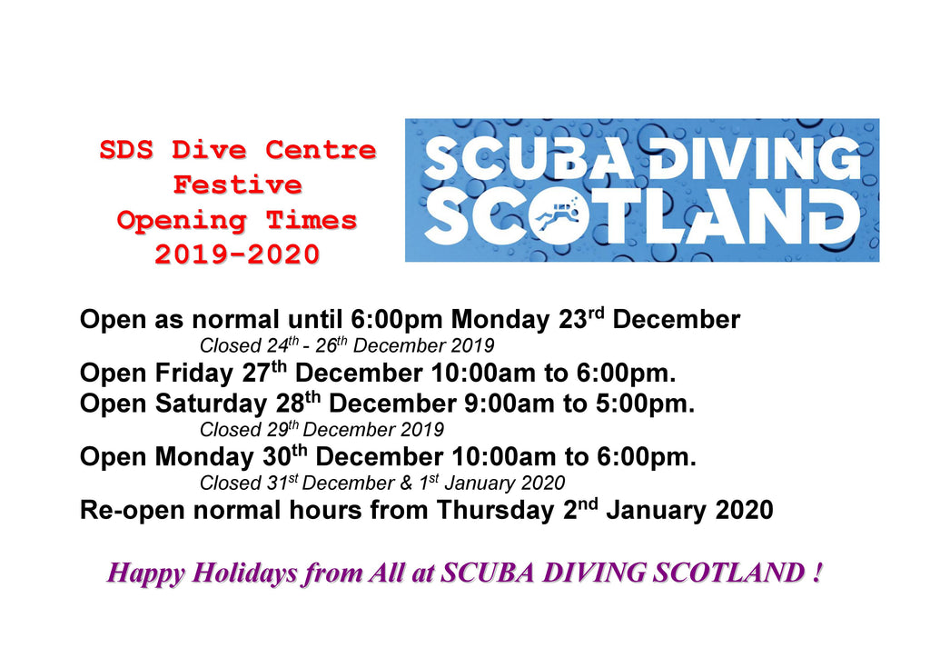 SDS Dive Centre Festive Opening Times 2019-2020